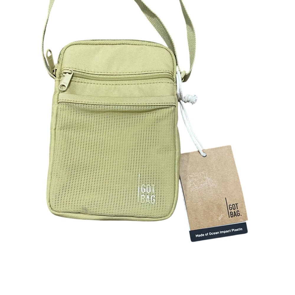 GOT BAG crossbody‎ bag beige mesh zip travel pouch recycled plastic
